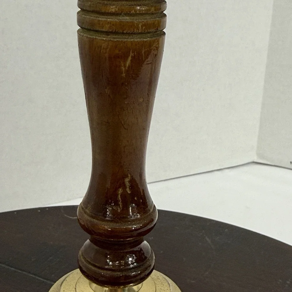Vintage Captain's Table Brass Hand Bell with Wood Handle 8.25